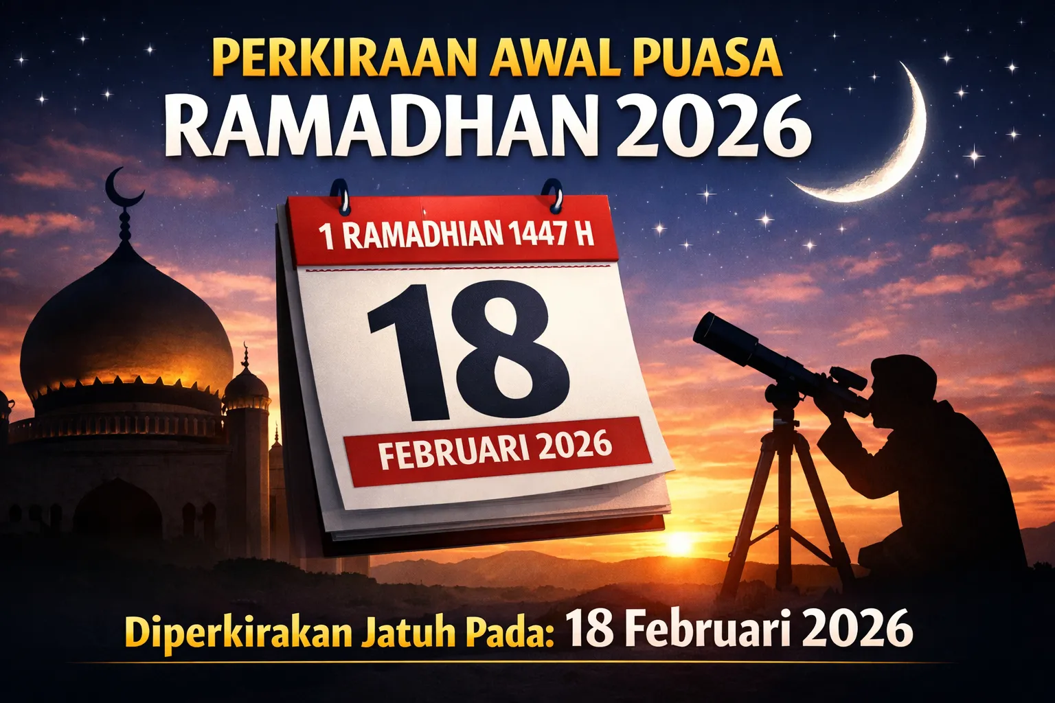 Perkiraan Awal Puasa Ramadhan 2026, 1 Ramadhan Diprediksi Jatuh pada 18 Februari